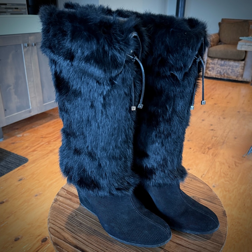 Cole Haan Black Fur Heeled Boots